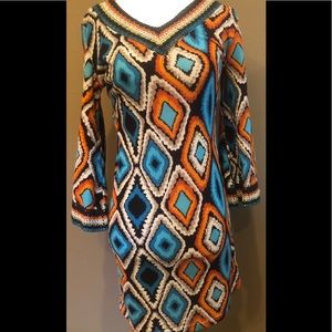 Boho wool dress bell sleeves with crochet trim